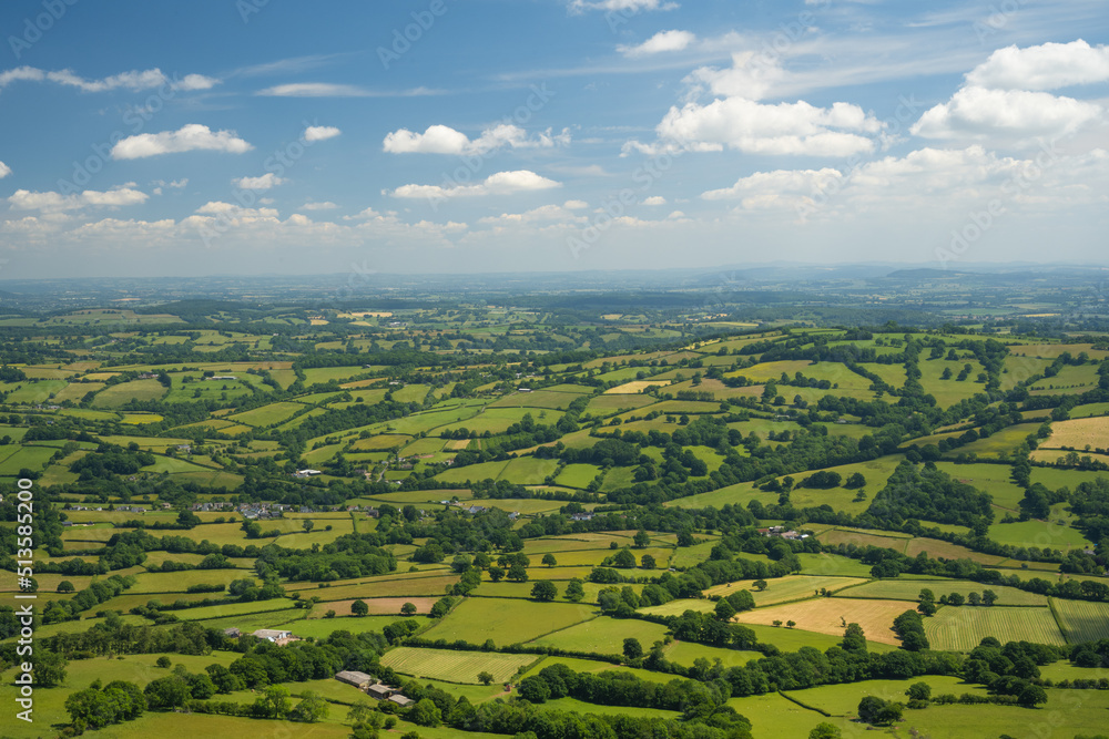 Fototapeta premium View of English countryside from the top of Black Mountains in Wales
