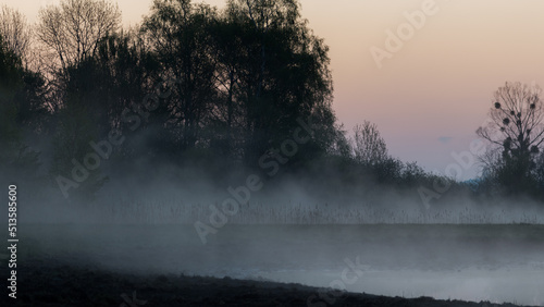 Brume matinale sur lac