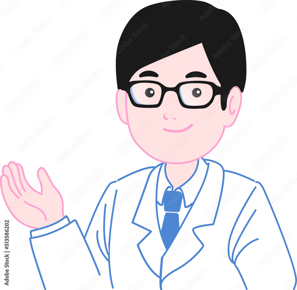 Illustration of a male pharmacist, or doctor, explaining with a smile. Covid19, coronavirus concept. Cartoon-style vector design illustration. Illustration of a male pharmacist, or doctor, explaining with a smile. Covid19, coronavirus concept. Cartoon-style vector design illustration.