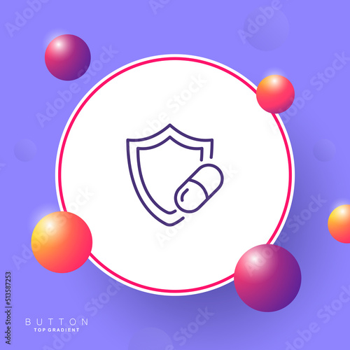 Shield with pill line icon. Prescription, medication, treatment, consultation, treat, doctor, patient, medicine, drug, cure. Healthcare concept. Vector line icon for Business and Advertising