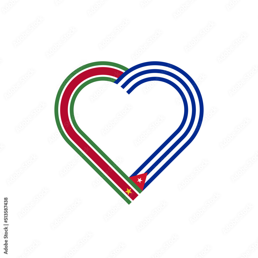 friendship concept. heart ribbon icon of suriname and cuba flags. vector illustration isolated on white background