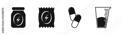 Sport nutrition icon set. Protein, creatin, vitamins etc. Vector EPS 10