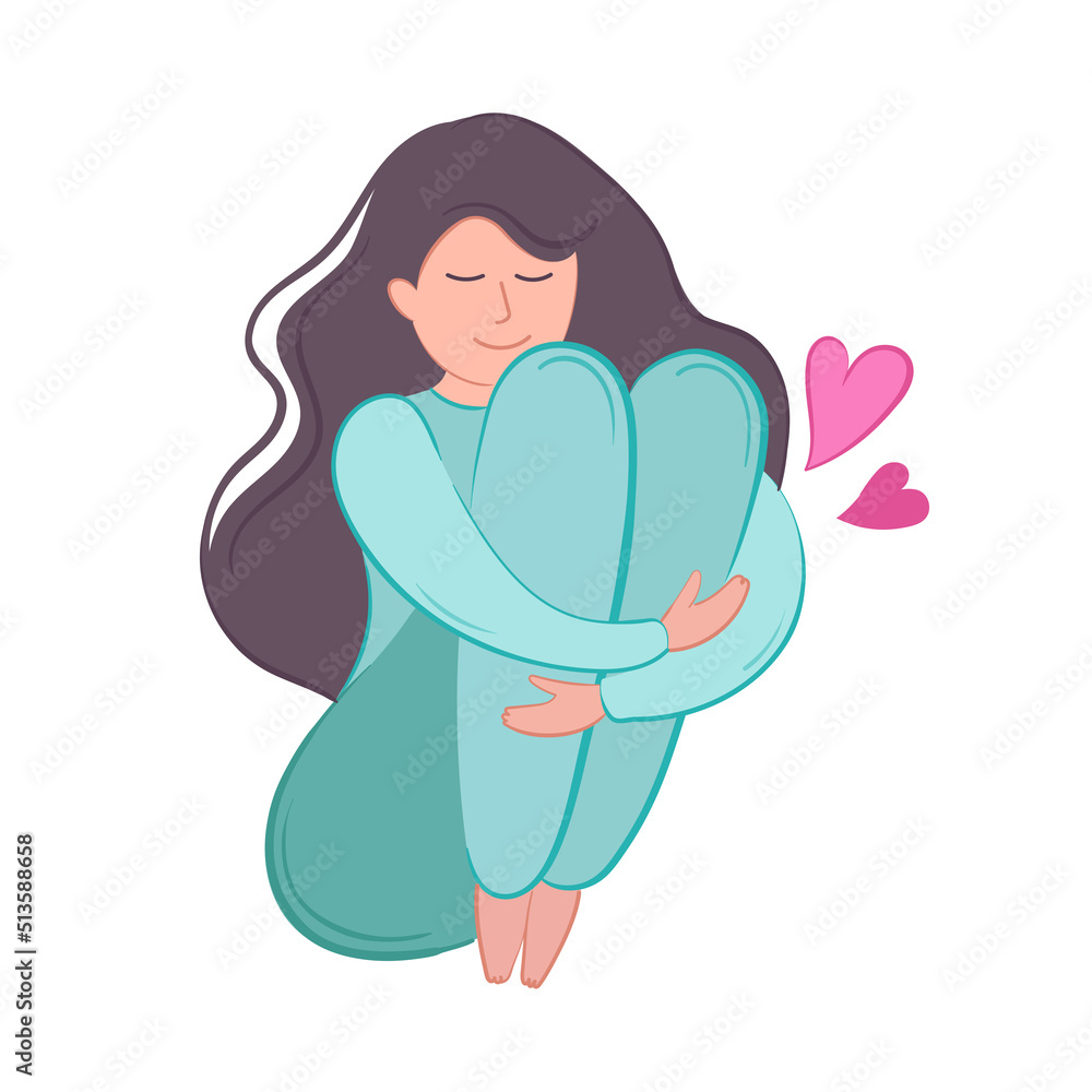 Vector illustration girl self love hug yourself Stock Vector Adobe Stock