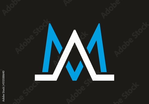 White blue color of AM or MA initial design on black background