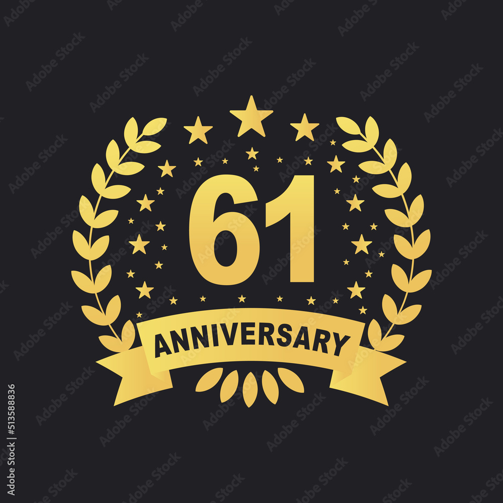 Fototapeta premium 61 Anniversary celebration design, luxurious golden color 61 years Anniversary design.