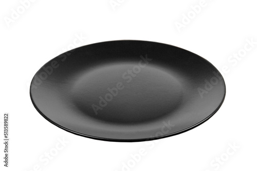 Top view of black empty plate on isolared white background