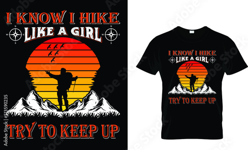 New and creative Hiking T-Shirt Design Template. photo