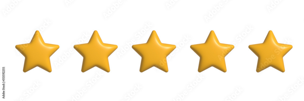 five stars rating button for experience reviews on application or website ,stars rating icon. Realistic 3d design five stars rating button for experience reviews on application or website ,stars rating icon. Realistic 3d design