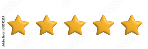 five stars rating button for experience reviews on application or website  stars rating icon. Realistic 3d design