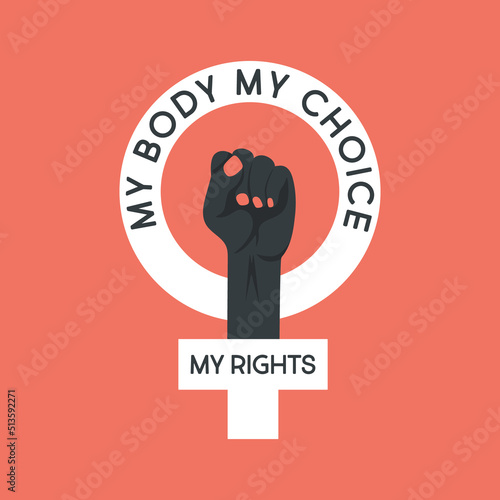 My Body My Choice Sign. Raised Up Women's Fists. Women's Rights Poster, Demanding Continued Access to Abortion After the Ban on Abortions, Roe v Wade. Women's Rights to Abortion Placard