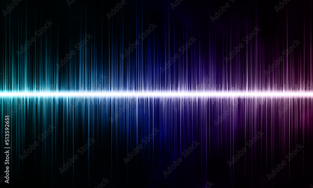 Digital sound wave blue with purple on a black background. High-quality illustration