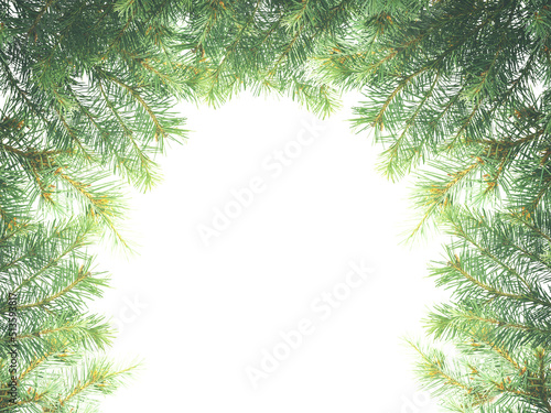 Christmas greeting card with space for text. Flat lay composition of fir tree branches and festive decor