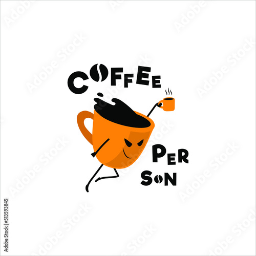 Coffee person. Cartoon coffee cup with super hero look