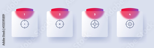 Aim set icon. Sight, Target, aim, backsight, arrows, shooter, online store, profit, tracking, marketing. The target audience concept. Glassmorphism style. Vector line icon for Business and Advertising photo