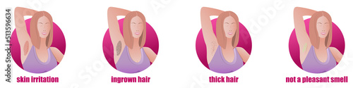 vector armpit epilation, indications for the procedure, ingrown hairs, irritation, bad smell, laser hair removal