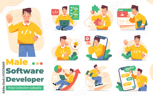 Male software developer with various pose collection