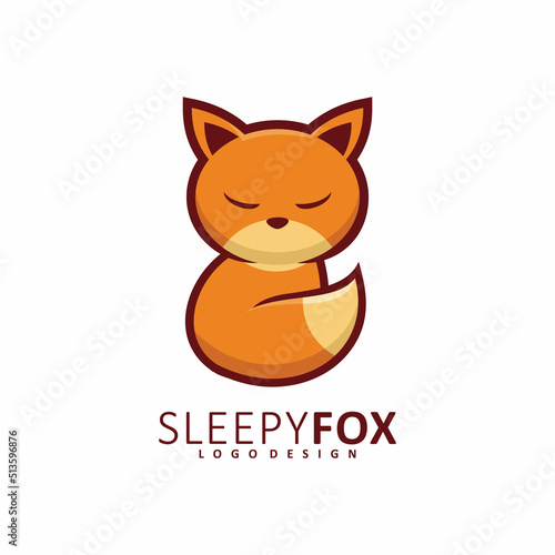cute sleep fox logo design