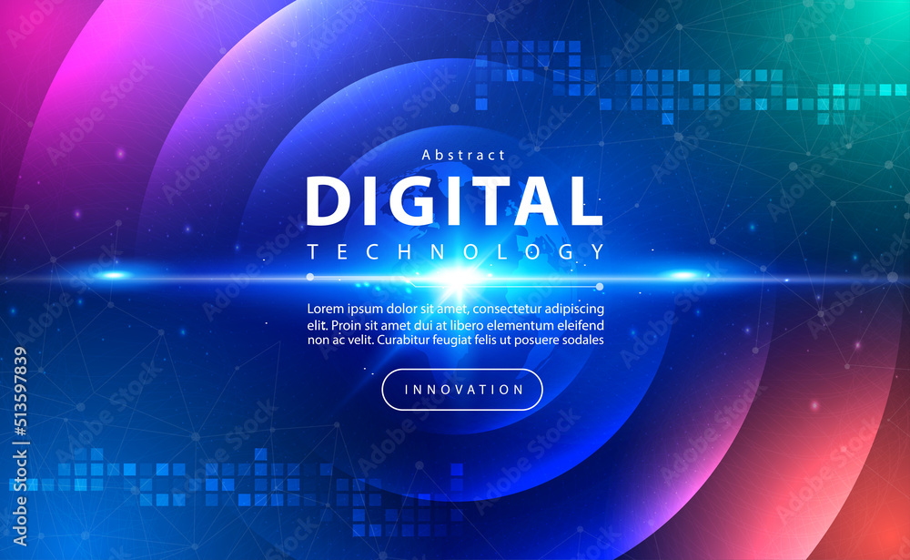 Digital technology banner pink blue background concept with technology line light effect, abstract tech, innovation future data, orange sky color, big data, lines dots connection, illustration vector Digital technology banner pink blue background concept with technology line light effect, abstract tech, innovation future data, orange sky color, big data, lines dots connection, illustration vector