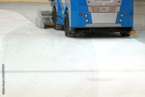 Canvas Print A machine for restoring ice during a break in a hockey game.