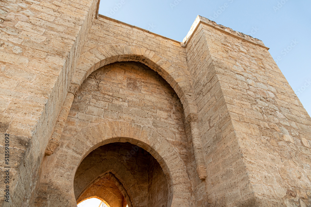 Ciudad Real, Spain. The Puerta de Toledo (Toledo Gate), a Gothic fortified city entrance formerly part of the walls. Horseshoe arch