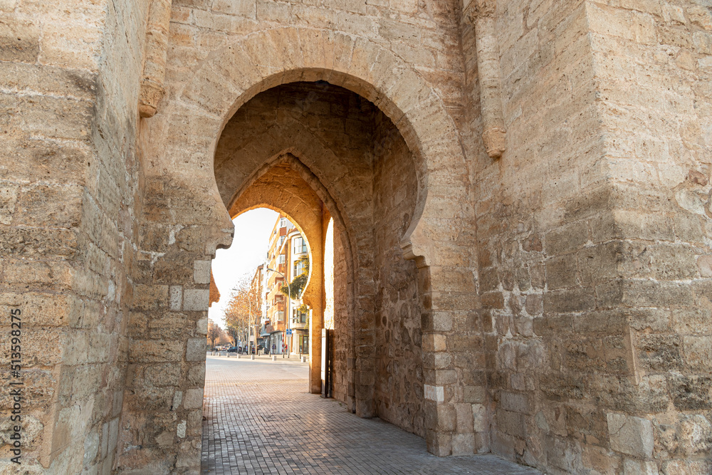 Ciudad Real, Spain. The Puerta de Toledo (Toledo Gate), a Gothic fortified city entrance formerly part of the walls. Horseshoe arch