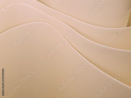 3d wallpaper abstract background beige color with wave and light. Wavy swirly fabric. 3d rendering illustration.