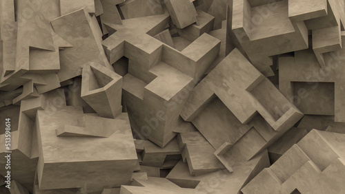 concrete shapes wall geometric cubes and lines pattern random design background 3D illustration © Jacques Durocher