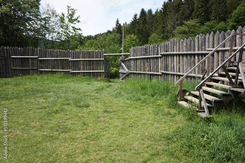 Wooden fence in the countryside in the mountains 