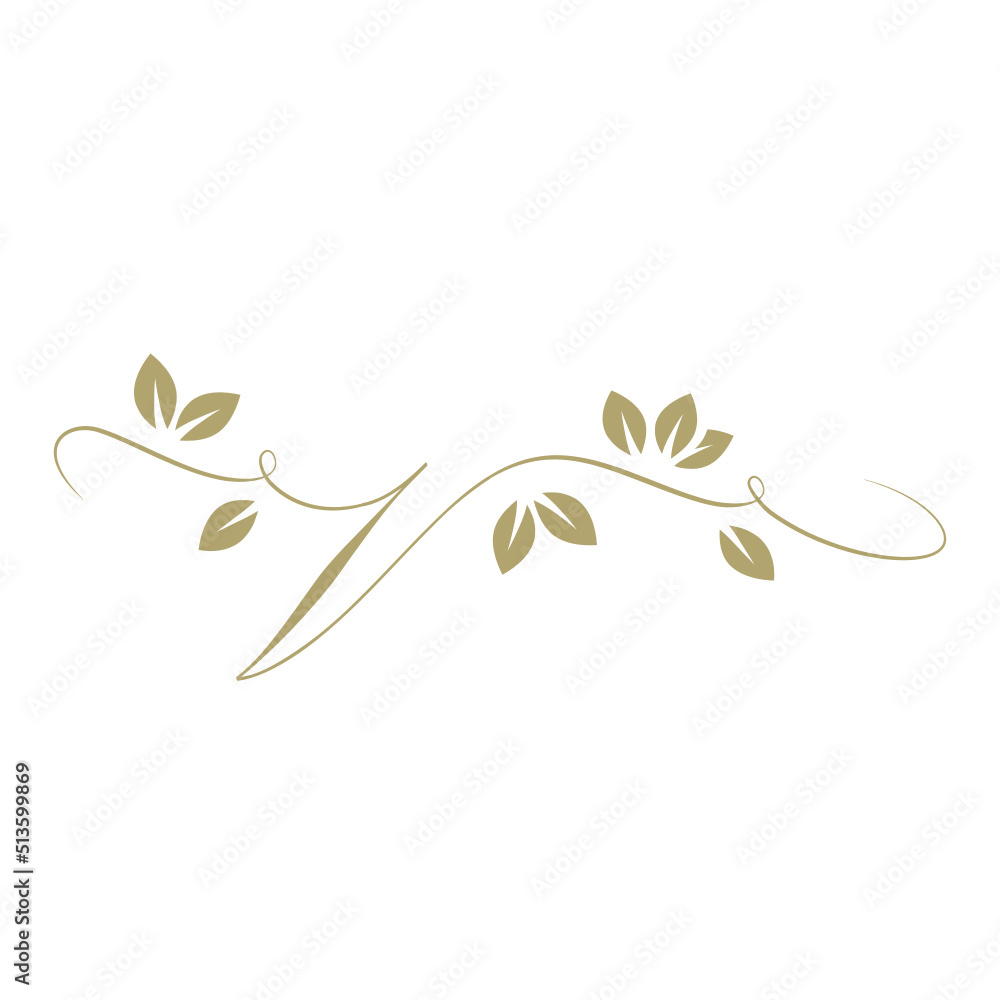 Gold foliage, script letter v