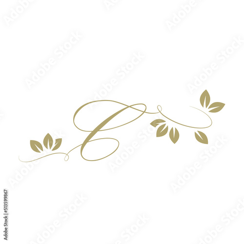 Gold foliage, script letter c