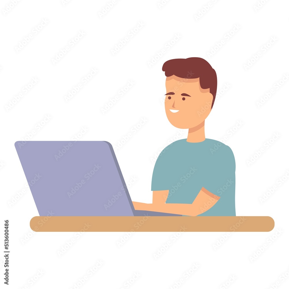 Boy laptop icon cartoon vector. Computer child. Learn school