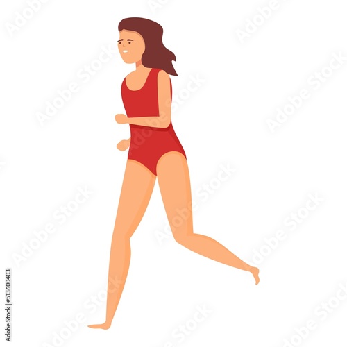 Running woman lifeguard icon cartoon vector. Water ocean. Aid swim