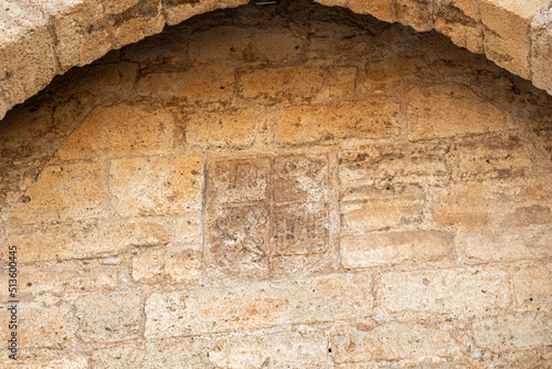 Ciudad Real, Spain. Coat of arms of Castile in the Puerta de Toledo (Toledo Gate), a Gothic fortified city entrance formerly part of the walls