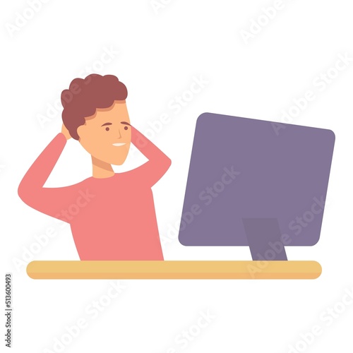 Boy watch movie icon cartoon vector. Class study. Learn kid