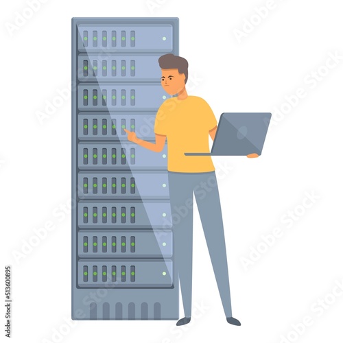 System administrator icon cartoon vector. Computer server. Engineer network