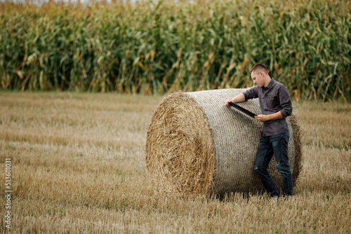 Wallpaper Mural young agronomist holds a paper chart in his hands and analyzes the corn crop Torontodigital.ca