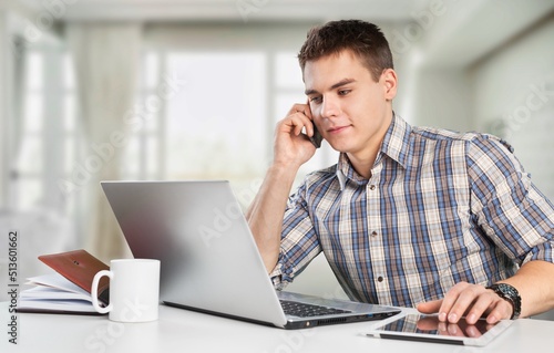 Successful businessman while working from home during video call. Business man working