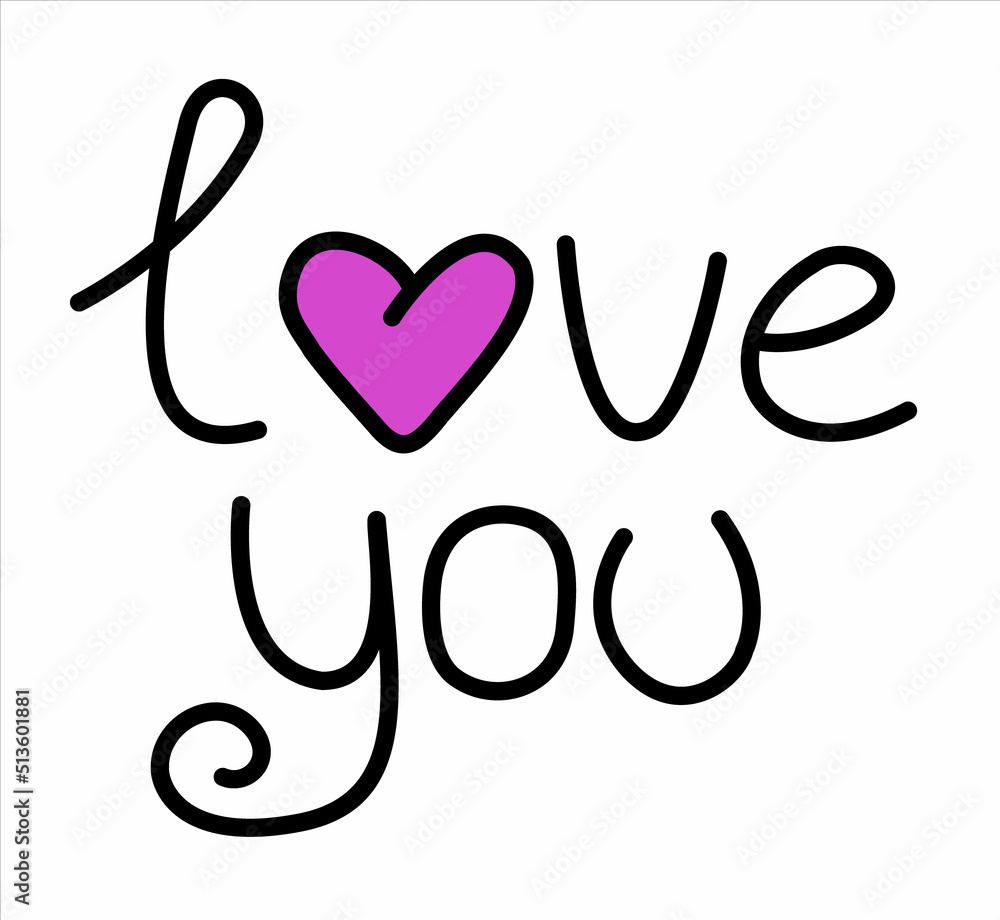 Vector isolated word love with black outline and purple fill of one letter. Vector isolated word love with black outline and purple fill of one letter.