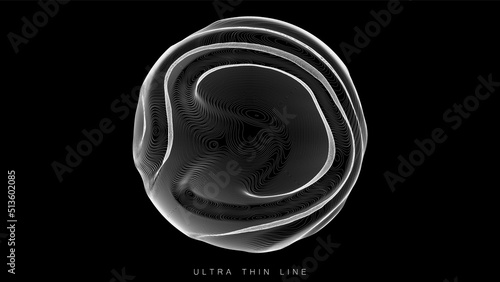 Ultra thin line fluid geometry. Dynamic vector distorted spheres.