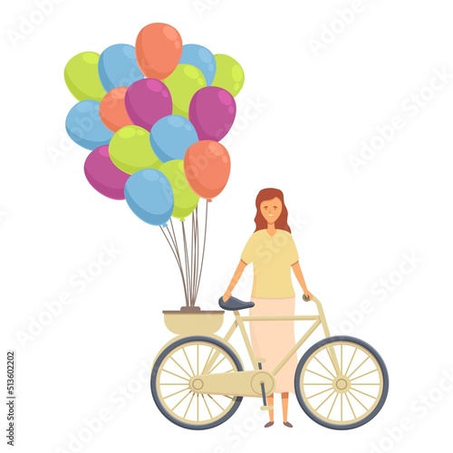 Bike balloon seller icon cartoon vector. Street selling. Happy amusement