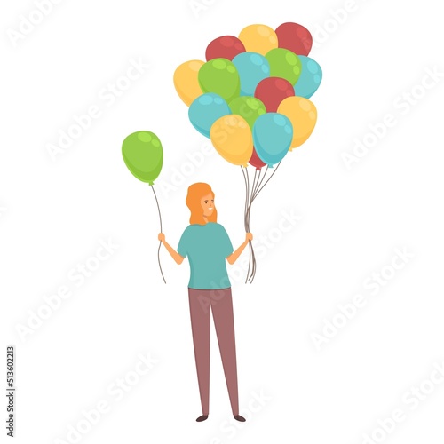 Sell green balloon icon cartoon vector. Street seller. Happy shop