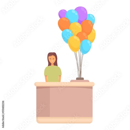 Desk balloon sell icon cartoon vector. Street seller. Garden shop