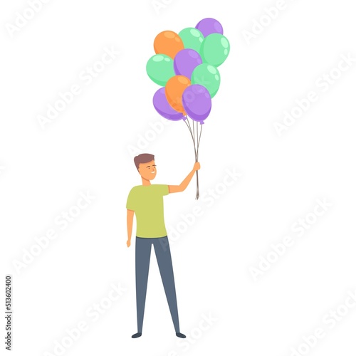 Helium balloon selling icon cartoon vector. Street seller. Garden shop