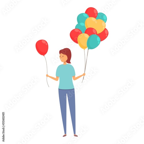 Girl sell red balloon icon cartoon vector. Shop vendor. Happy man