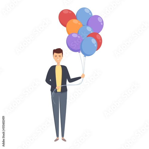 Cute balloon seller icon cartoon vector. Street man. Sell performer