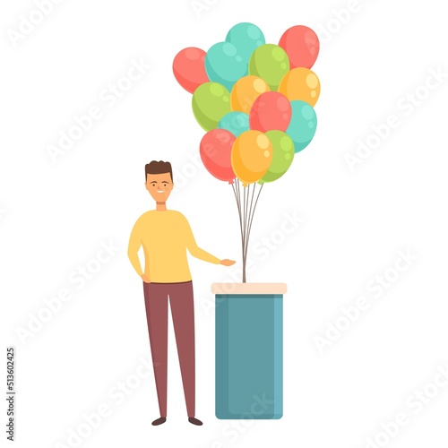 Stand balloon seller icon cartoon vector. Street salesman. Sell vendor