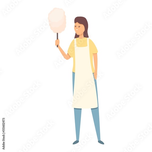 Woman candy seller icon cartoon vector. Food cart. Street shop