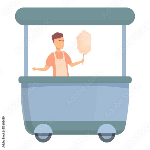 Fast cotton cart icon cartoon vector. Candy food. Stand seller
