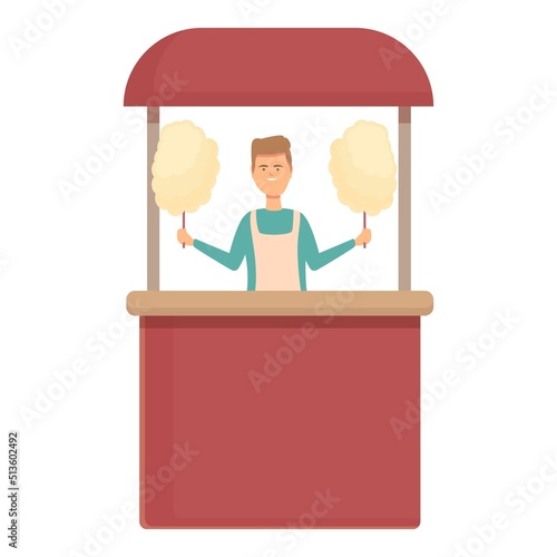 Store sweet cotton icon cartoon vector. Food cart. Shop seller