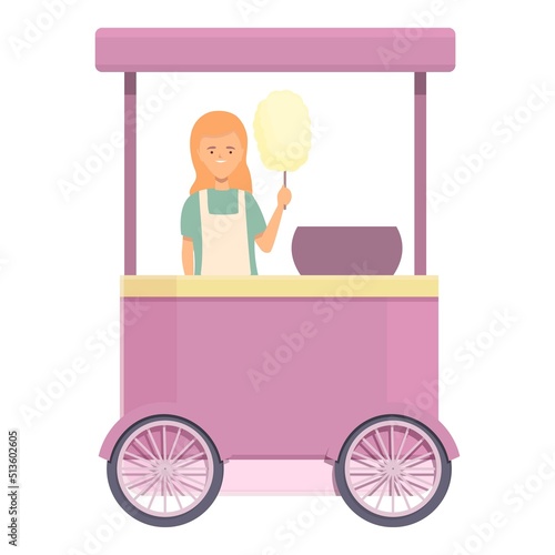 Pink cotton candy icon cartoon vector. Sweet truck. Shop seller